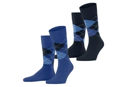 Burlington Kurzsocken Herren Socken 2er Pack Argyle Clip Dunkelblau/Blau