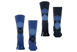 Burlington Kurzsocken Herren Socken 2er Pack Argyle Clip Dunkelblau/Blau
