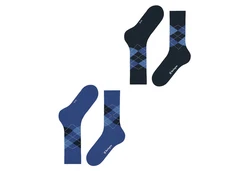 Burlington Kurzsocken Herren Socken 2er Pack Argyle Clip Dunkelblau/Blau