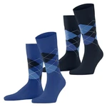 Burlington Kurzsocken Herren Socken 2er Pack Argyle Clip Dunkelblau/Blau