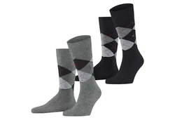 Burlington Kurzsocken Herren Socken 2er Pack Argyle Clip Dunkelgrau/Dunkelblau/Schwarz/Grau