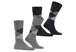 Burlington Kurzsocken Herren Socken 2er Pack Argyle Clip Dunkelgrau/Dunkelblau/Schwarz/Grau