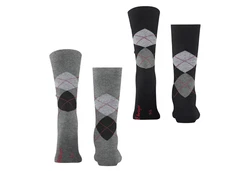 Burlington Kurzsocken Herren Socken 2er Pack Argyle Clip Dunkelgrau/Dunkelblau/Schwarz/Grau