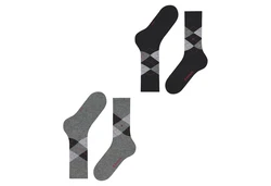 Burlington Kurzsocken Herren Socken 2er Pack Argyle Clip Dunkelgrau/Dunkelblau/Schwarz/Grau