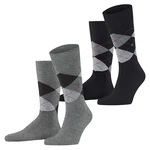 Burlington Kurzsocken Herren Socken 2er Pack Argyle Clip Dunkelgrau/Dunkelblau/Schwarz/Grau
