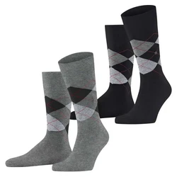 Burlington Kurzsocken Herren Socken 2er Pack Argyle Clip Dunkelgrau/Dunkelblau/Schwarz/Grau