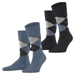 Burlington Kurzsocken Herren Socken 2er Pack Argyle Clip Dunkelblau/Blau/Grau/Hellblau