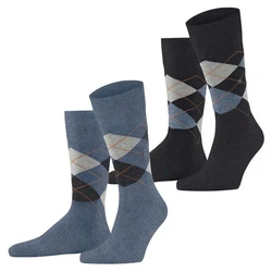 Burlington Kurzsocken Herren Socken 2er Pack Argyle Clip Dunkelblau/Blau/Grau/Hellblau