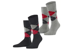 Burlington Kurzsocken Herren Socken 2er Pack Argyle Clip Dunkelgrau/Grau/Schwarz/Mischfarben/Dunkelblau