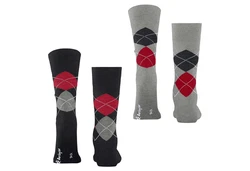 Burlington Kurzsocken Herren Socken 2er Pack Argyle Clip Dunkelgrau/Grau/Schwarz/Mischfarben/Dunkelblau