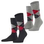 Burlington Kurzsocken Herren Socken 2er Pack Argyle Clip Dunkelgrau/Grau/Schwarz/Mischfarben/Dunkelblau