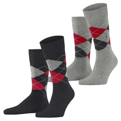 Burlington Kurzsocken Herren Socken 2er Pack Argyle Clip Dunkelgrau/Grau/Schwarz/Mischfarben/Dunkelblau