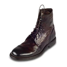 Leder Schnr-Boots dunkelbraun (ebano) stone-washed, Reiverschlu Stiefelette Handgefertigt in Italien