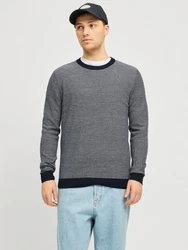 Jack & Jones Strickpullover JJBRADY KNIT CREW NECK Dunkelblau/Grau/Dunkelgrau