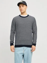 Jack & Jones Strickpullover JJBRADY KNIT CREW NECK Dunkelblau/Grau/Dunkelgrau