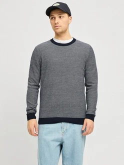 Jack & Jones Strickpullover JJBRADY KNIT CREW NECK Dunkelblau/Grau/Dunkelgrau