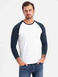 OMBRE Langarmshirt mit kontrastierenden Raglanärmeln Weiß/Dunkelblau/Hellblau/Creme