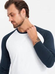OMBRE Langarmshirt mit kontrastierenden Raglanärmeln Weiß/Dunkelblau/Hellblau/Creme