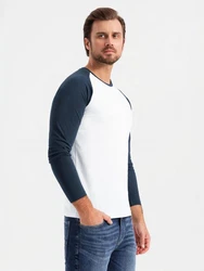 OMBRE Langarmshirt mit kontrastierenden Raglanärmeln Weiß/Dunkelblau/Hellblau/Creme