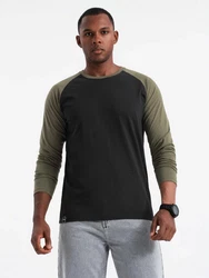 OMBRE Langarmshirt mit kontrastierenden Raglanärmeln Schwarz/Dunkelgrün/Khaki