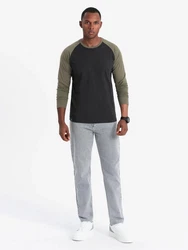 OMBRE Langarmshirt mit kontrastierenden Raglanärmeln Schwarz/Dunkelgrün/Khaki