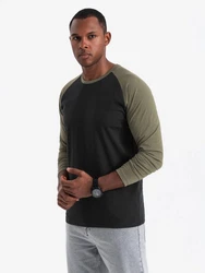 OMBRE Langarmshirt mit kontrastierenden Raglanärmeln Schwarz/Dunkelgrün/Khaki