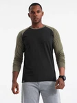 OMBRE Langarmshirt mit kontrastierenden Raglanärmeln Schwarz/Dunkelgrün/Khaki