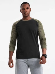 OMBRE Langarmshirt mit kontrastierenden Raglanärmeln Schwarz/Dunkelgrün/Khaki