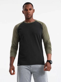 OMBRE Langarmshirt mit kontrastierenden Raglanärmeln Schwarz/Dunkelgrün/Khaki OMBRE Langarmshirt mit kontrastierenden Raglanärmeln Schwarz/Dunkelgrün/Khaki