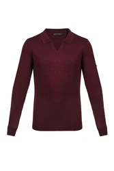 Silk and Cashmere Langarm-Poloshirt Herren Dunkelrot/Bordeaux/Rot