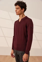 Silk and Cashmere Langarm-Poloshirt Herren Dunkelrot/Bordeaux/Rot