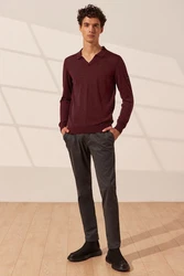 Silk and Cashmere Langarm-Poloshirt Herren Dunkelrot/Bordeaux/Rot