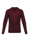 Silk and Cashmere Langarm-Poloshirt Herren Dunkelrot/Bordeaux/Rot