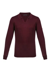 Silk and Cashmere Langarm-Poloshirt Herren Dunkelrot/Bordeaux/Rot