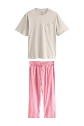 Next Pyjama Schlafanzugset aus Webstoff Rosa/Beige