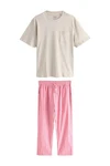 Next Pyjama Schlafanzugset aus Webstoff Rosa/Beige