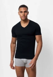 SNOCKS Unterziehshirt T Shirt mit V-Ausschnitt Unterhemden Herren Creme/Weiß