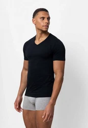 SNOCKS Unterziehshirt T Shirt mit V-Ausschnitt Unterhemden Herren Creme/Weiß