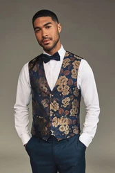 Next Frackweste Regular Fit Weste für besondere Anlässe Hellblau/Blau/Beige/Dunkelblau