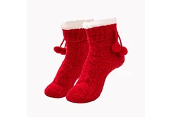 RAIKOU Hüttensocken Hausschuhe Stiefelsocken Lammfell ABS Rot/Dunkelrot