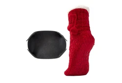 RAIKOU Hüttensocken Hausschuhe Stiefelsocken Lammfell ABS Rot/Dunkelrot