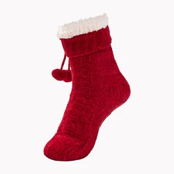 RAIKOU Hüttensocken Hausschuhe Stiefelsocken Lammfell ABS Rot/Dunkelrot
