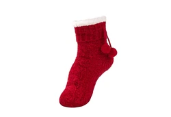 RAIKOU Hüttensocken Hausschuhe Stiefelsocken Lammfell ABS Rot/Dunkelrot