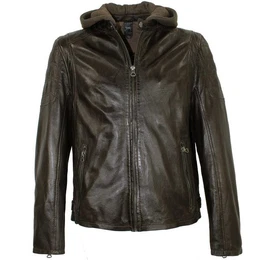 Lederjacke Gipsy - Herren Lederjacke Lammnappa Bikerjacke Kapuze dunkelbraun