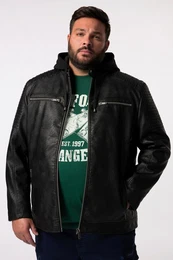 Steppjacke Men+ Bikerjacke Lederoptik Jersey-Kapuze bis 8 XL