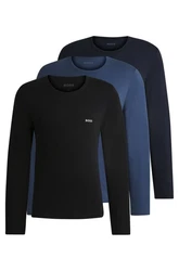 BOSS Langarmshirt R-Neck Classic 3-tlg (Logo-Schriftzug) Dunkelblau/Blau/Pastell