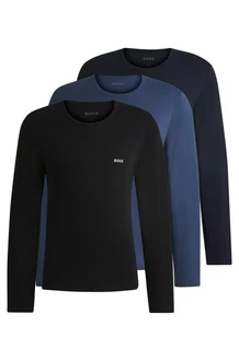 BOSS Langarmshirt R-Neck Classic 3-tlg (Logo-Schriftzug) Dunkelblau/Blau/Pastell
