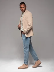 OMBRE Jeans Denim-Hose CARROT FIT Hellblau/Blau/Beige