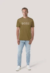 BOSS T-Shirt TE_LOGOTEXTURE Regular Fit Dunkelgrün/Braun/Gold/Beige