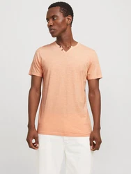 Jack & Jones T-Shirt JJESPLIT NECK TEE SS NOOS (1-tlg) Orange